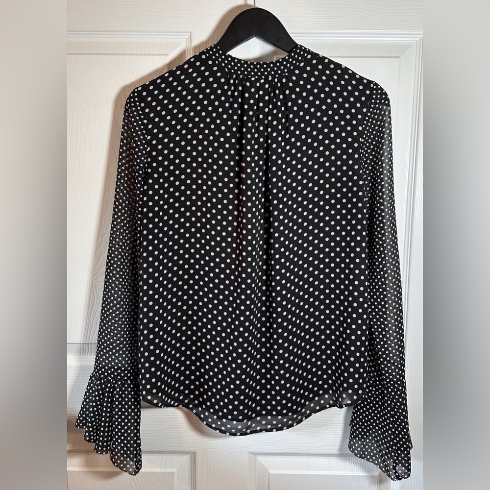 Joie Silk Polka Dot Ruffle Blouse Black & White Sz. Small - Picture 3 of 15